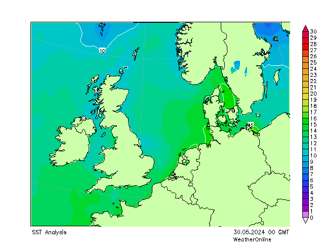 Noordzee SST do 30.05.2024 00 UTC