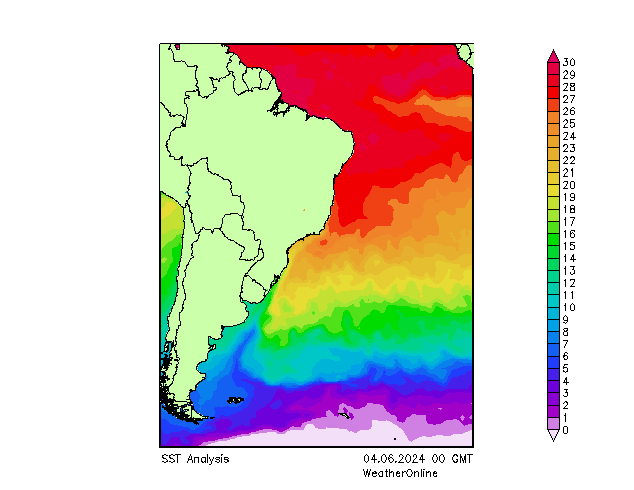 Atlantische Oceaan SST di 04.06.2024 00 UTC
