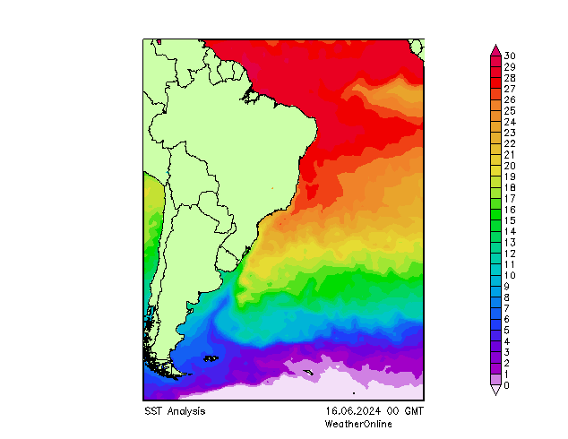 Atlantische Oceaan SST zo 16.06.2024 00 UTC