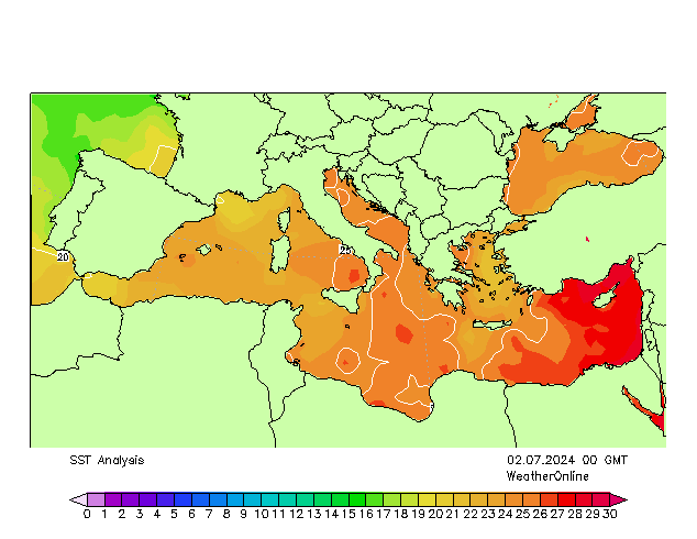 Middellandse Zee SST di 02.07.2024 00 UTC