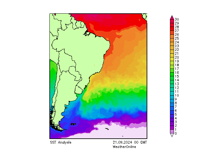 Atlantische Oceaan SST za 21.09.2024 00 UTC