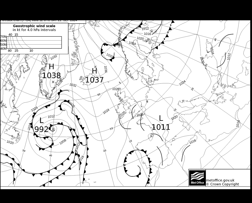 MetOffice UK Fronts za 21.09.2024 12 UTC