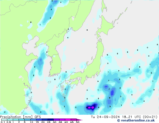 Neerslag GFS di 24.09.2024 21 GMT