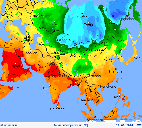 Minimumtemperatuur Weerkaarten