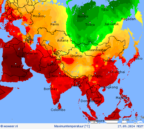 Maximumtemperatuur Weerkaarten