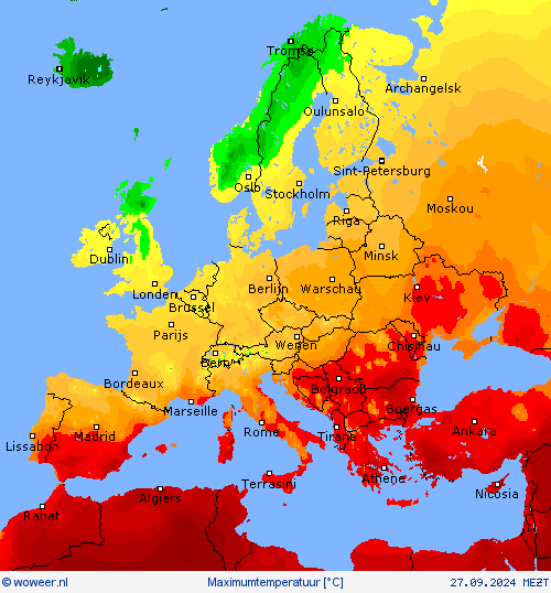 Maximumtemperatuur Weerkaarten