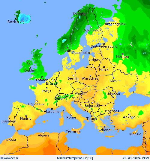 Minimumtemperatuur Weerkaarten