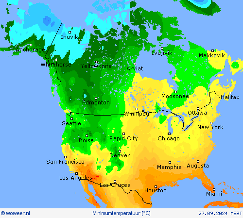 Minimumtemperatuur Weerkaarten