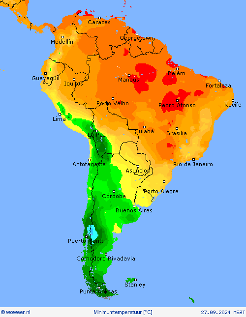 Minimumtemperatuur Weerkaarten