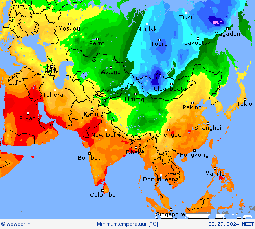 Minimumtemperatuur Weerkaarten