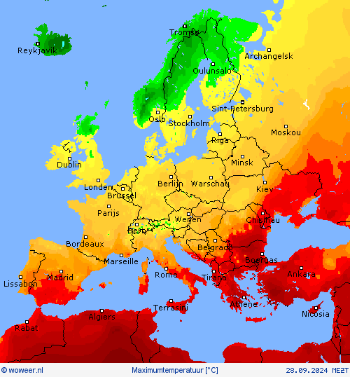 Maximumtemperatuur Weerkaarten