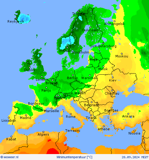 Minimumtemperatuur Weerkaarten