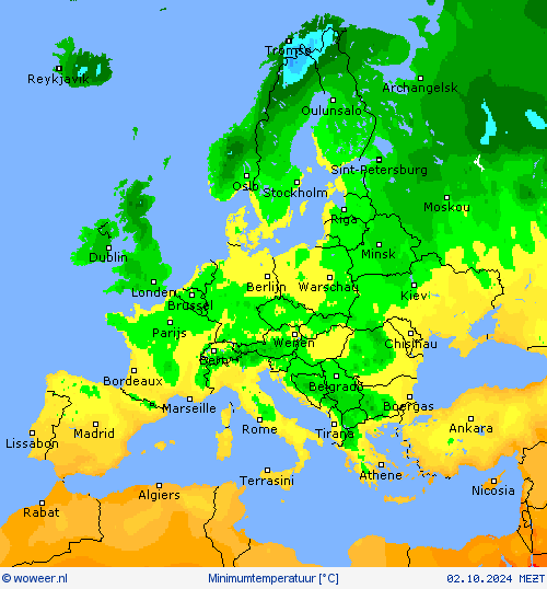 Minimumtemperatuur Weerkaarten