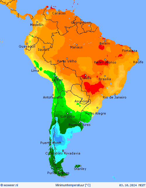 Minimumtemperatuur Weerkaarten