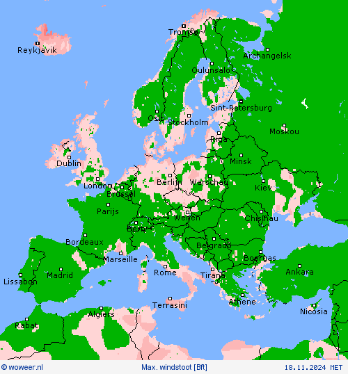 Max. windstoot Weerkaarten