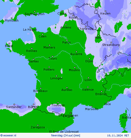 Neerslag (24 uur) Weerkaarten