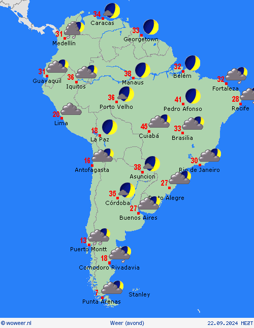 overzicht  Zuid-Amerika Weerkaarten