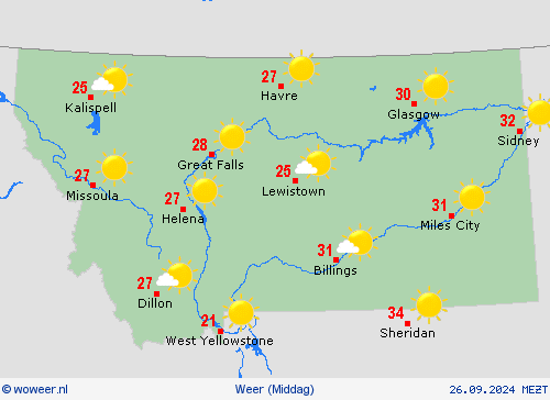 overzicht Montana Noord-Amerika Weerkaarten