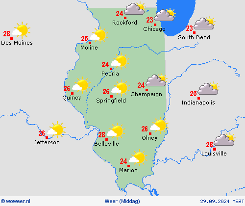 overzicht Illinois Noord-Amerika Weerkaarten