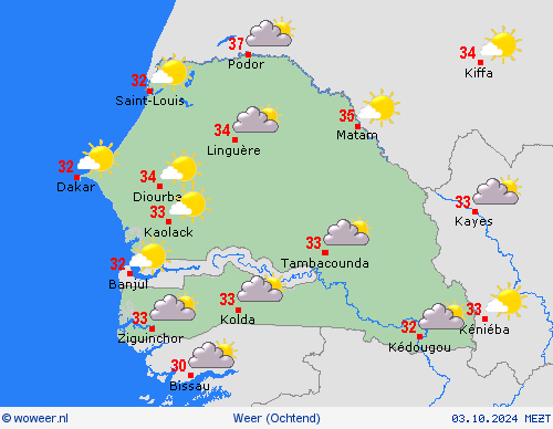 overzicht Senegal Afrika Weerkaarten