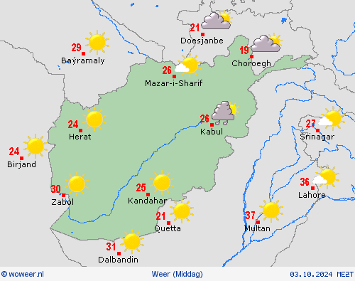 overzicht Afghanistan Azië Weerkaarten