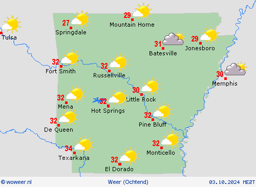 overzicht Arkansas Noord-Amerika Weerkaarten