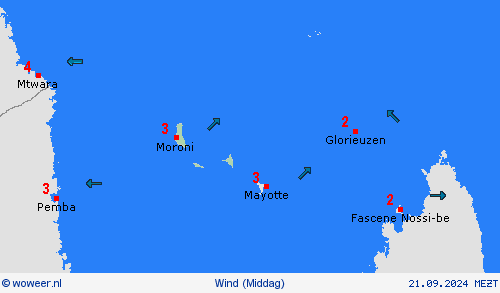 wind Comoren Afrika Weerkaarten